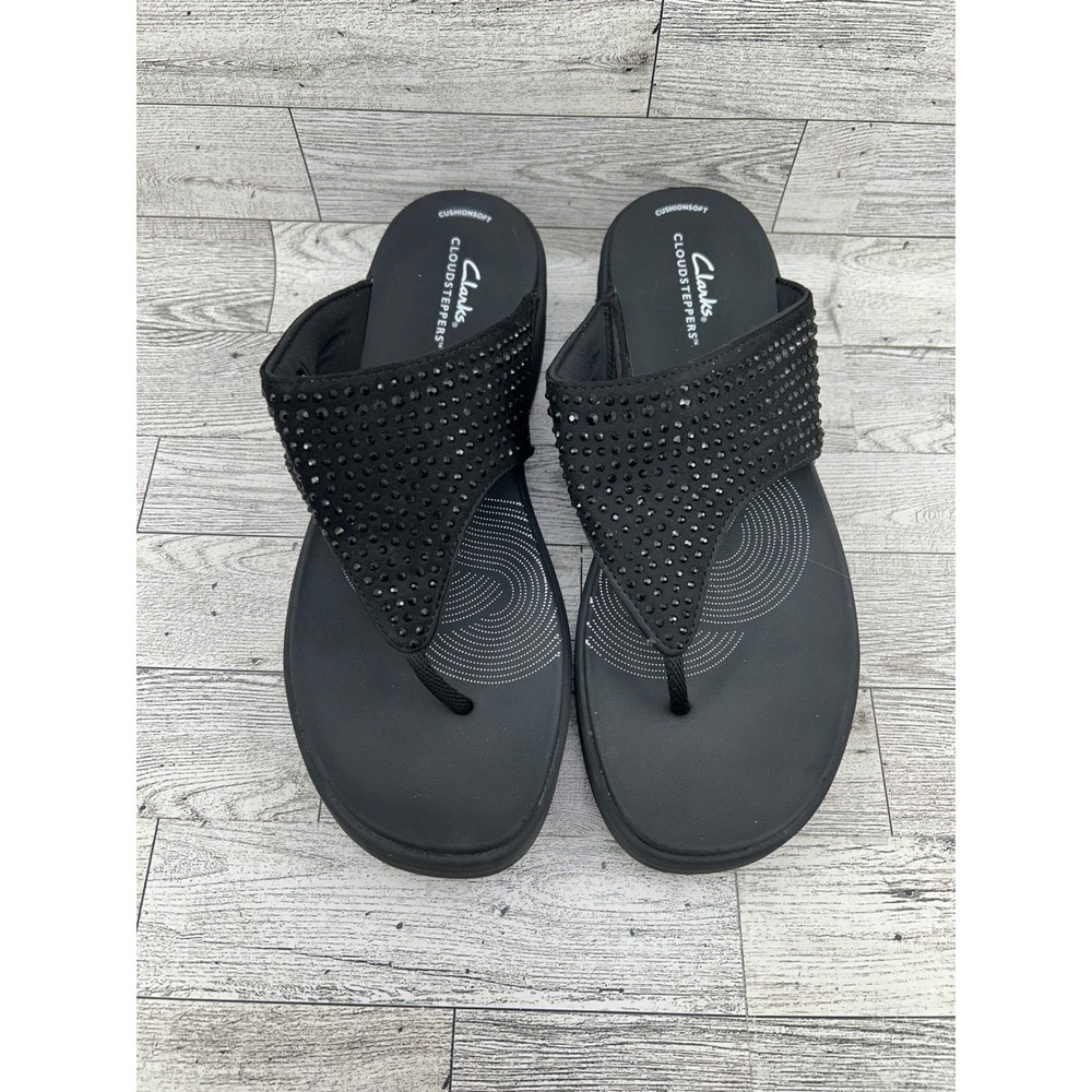 Clarks Black Embellished Thong Sandals